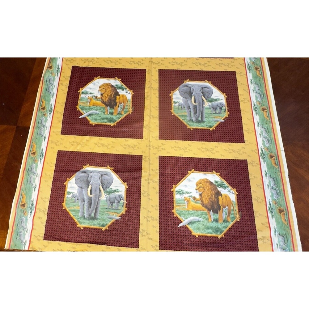 35"x 45" Cranston VIP PRINT FABRIC SEWING PANELS Wildlife Safari Lions Elephant